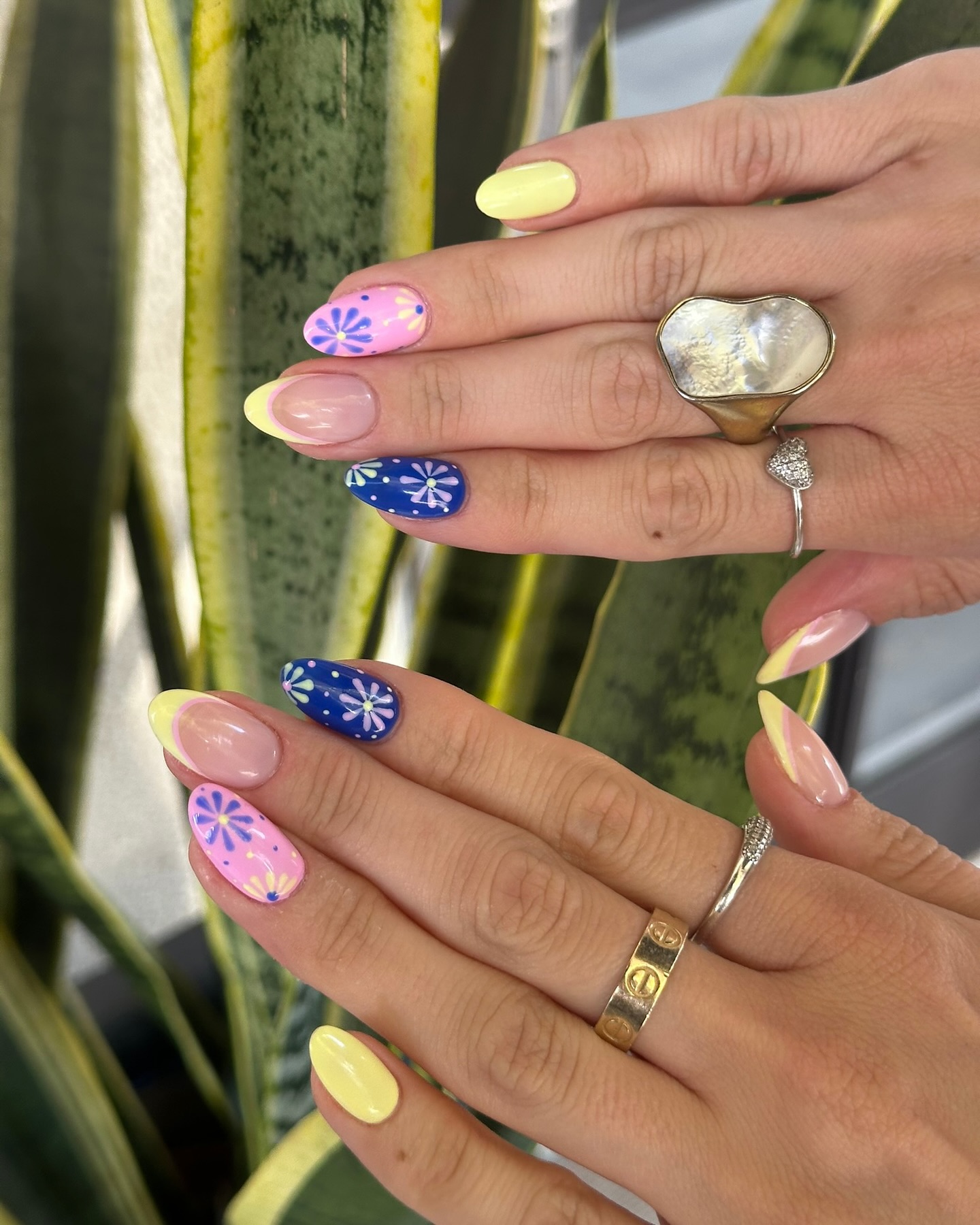 Gel X nails with floral design